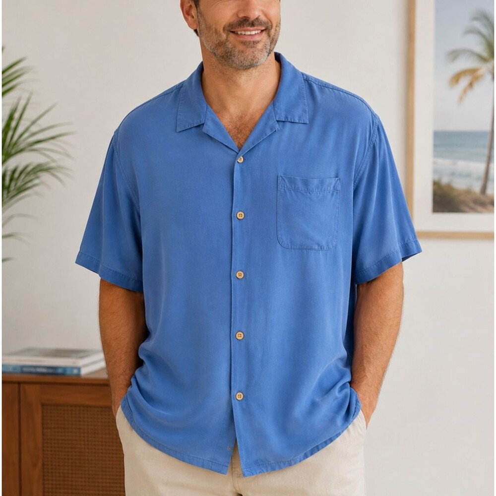 Tommy Bahama Men's Blue Camp Viscose Button Front Resort Casual Shirt 3XL